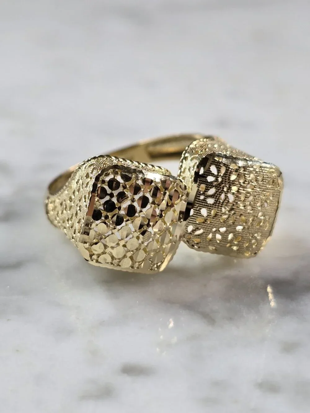 Womens 10K Yellow Gold Modernist Filigree Ring 2.9g E7945